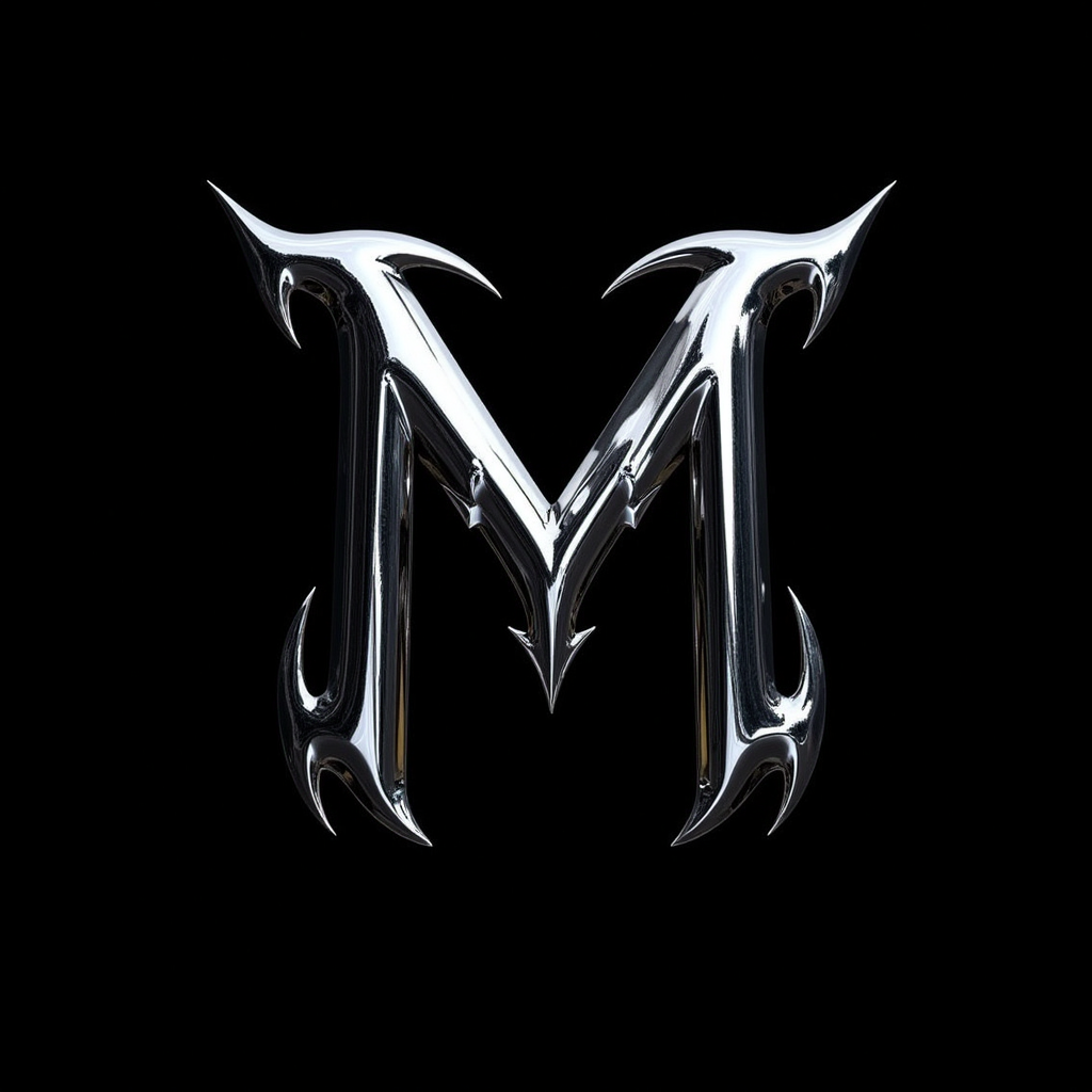 chrome Glass type , " TEAM M " text logo, black background