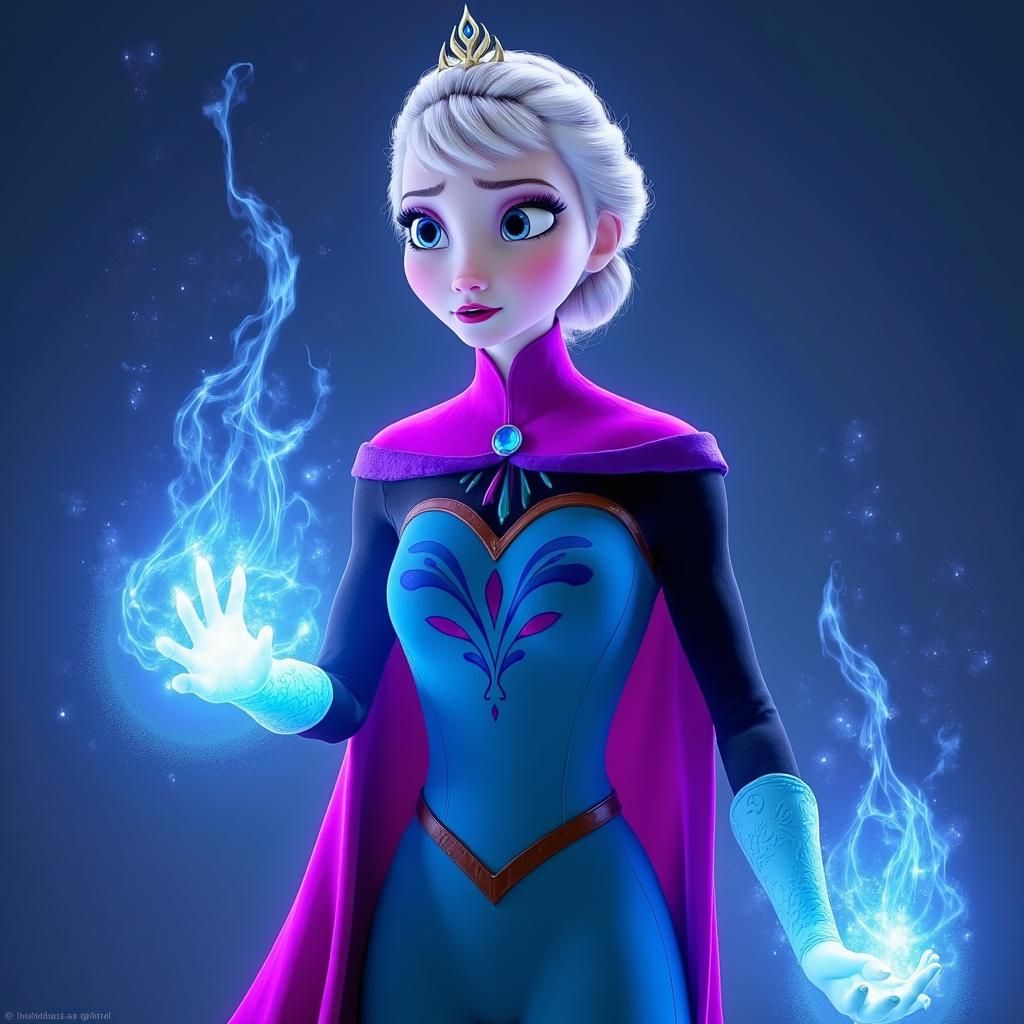 elsa with neon powers, glowing, powerful