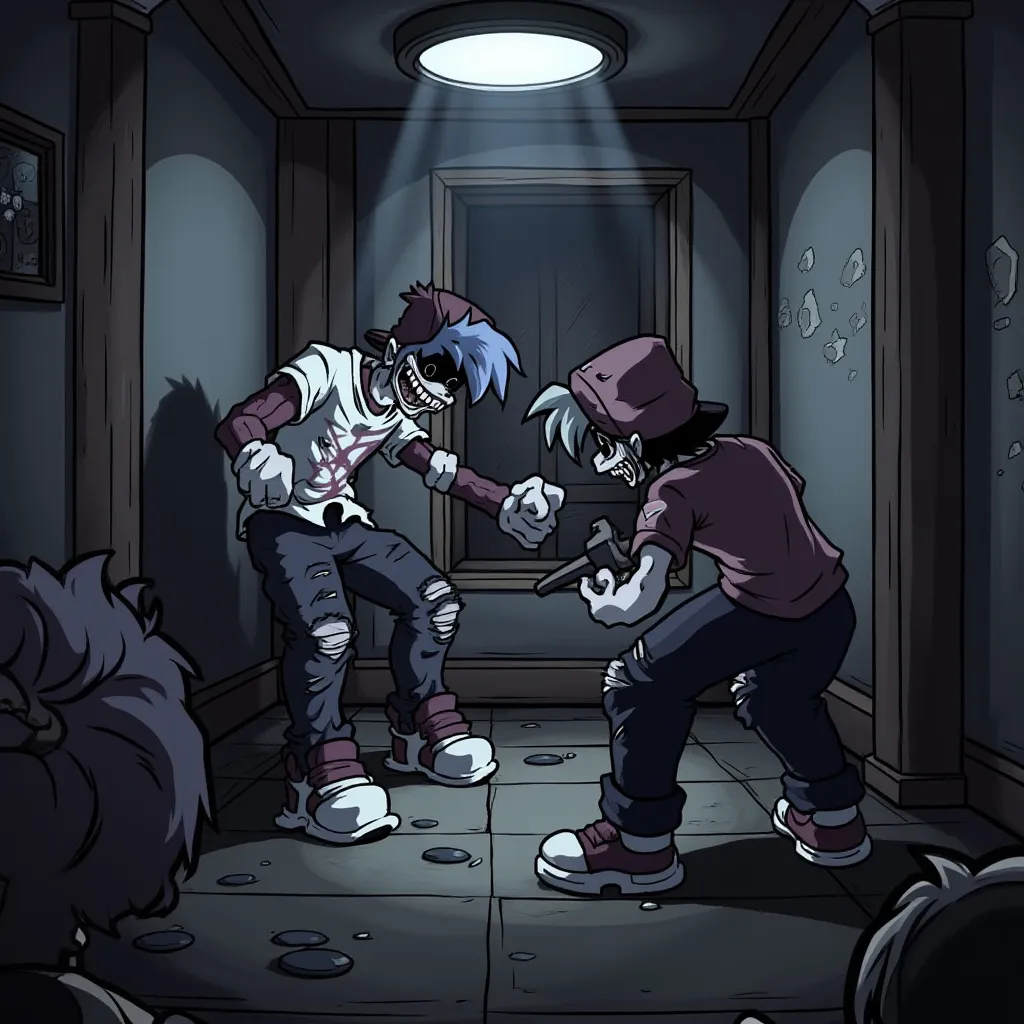 Silly billy boyfriend in a place with mirrors with low lighting battling in a rap battle against his enemy. 