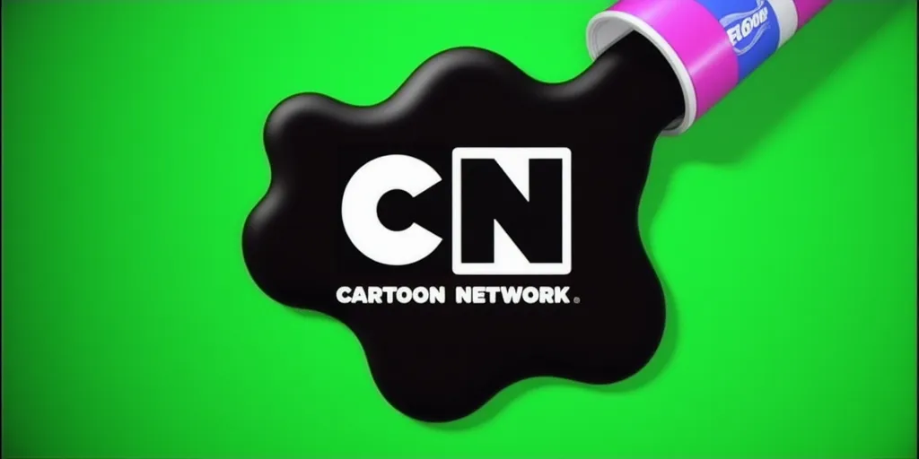 Cartoon Network logo featuring black slime spilling from a tube onto a vibrant dark green background, with the words "Cartoon Network" in white letters on the slime.