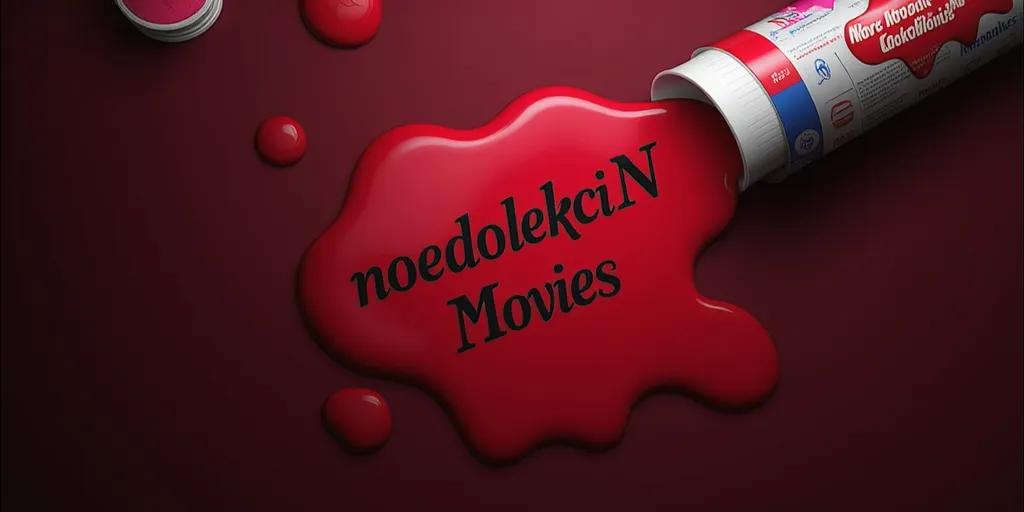 noedolekciN Movies logo featuring maroon blood slime horror spilling from a tube onto a vibrant dark maroon background, with the words "noedolekciN Movies" in black letters on the slime.