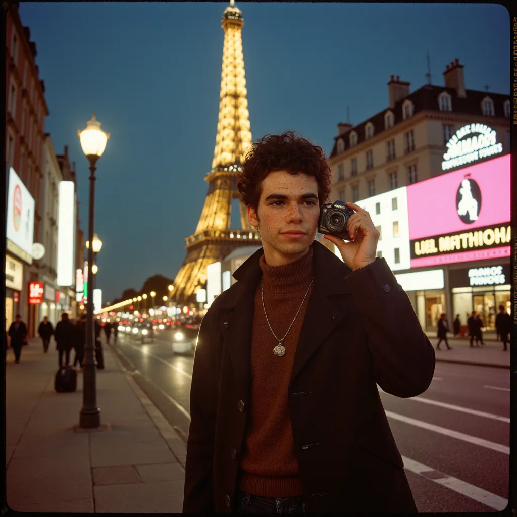 Cameron Boyce 90s vibes outfit vintage retro film camera photo  polaroid paris france city of lights