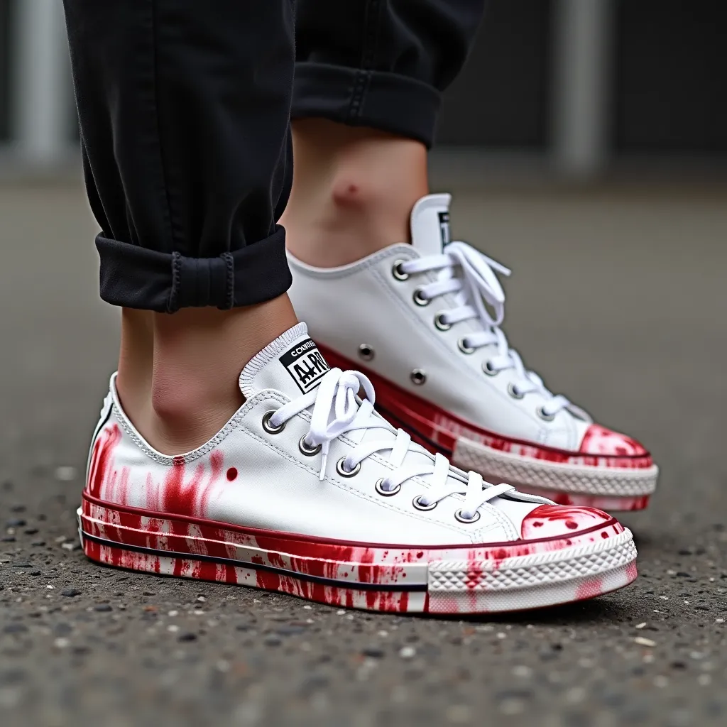 blood stained white converse