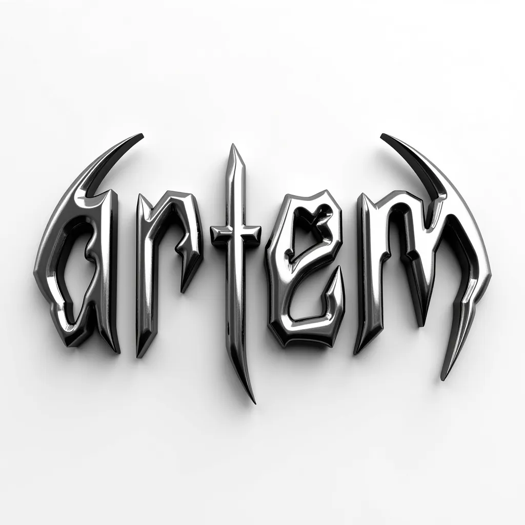 chrometype "artem vay", metallic text, white background 