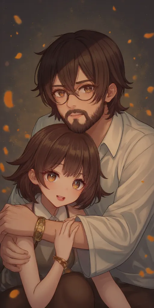 a guy with short brown hair and a beard, hugging a girl with short brown hair.