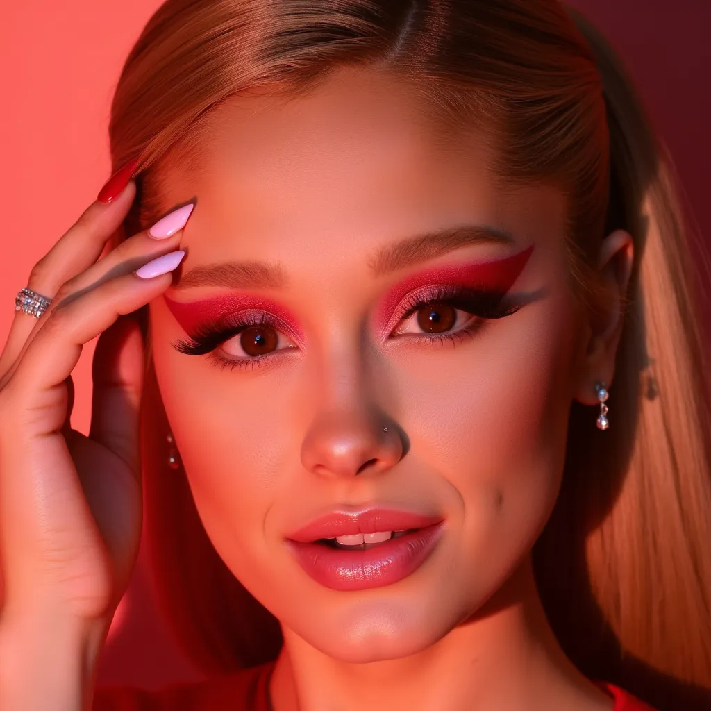 Ariana Grande red heart shaped eyeliner fill the red shining eye 