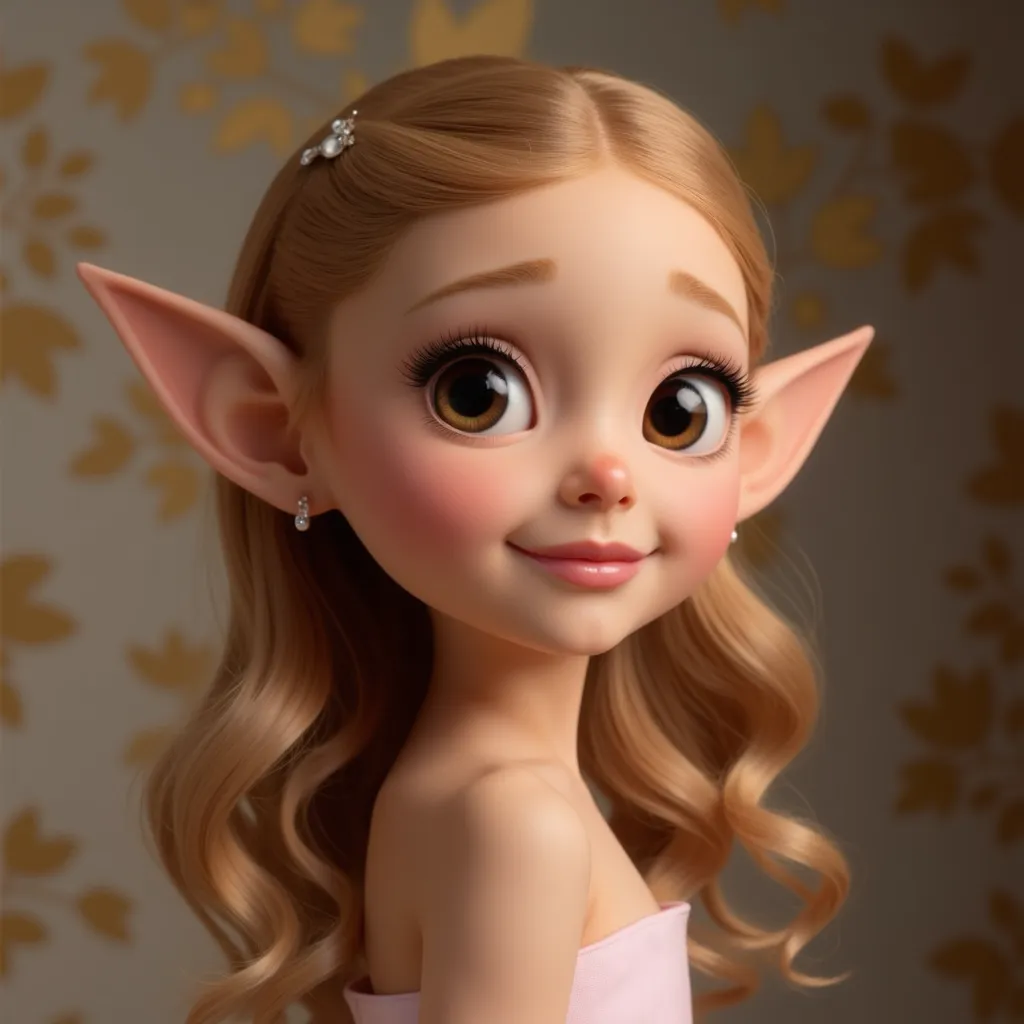 Ariana Grande elf ears big nose big eyes little mouth little body chest size