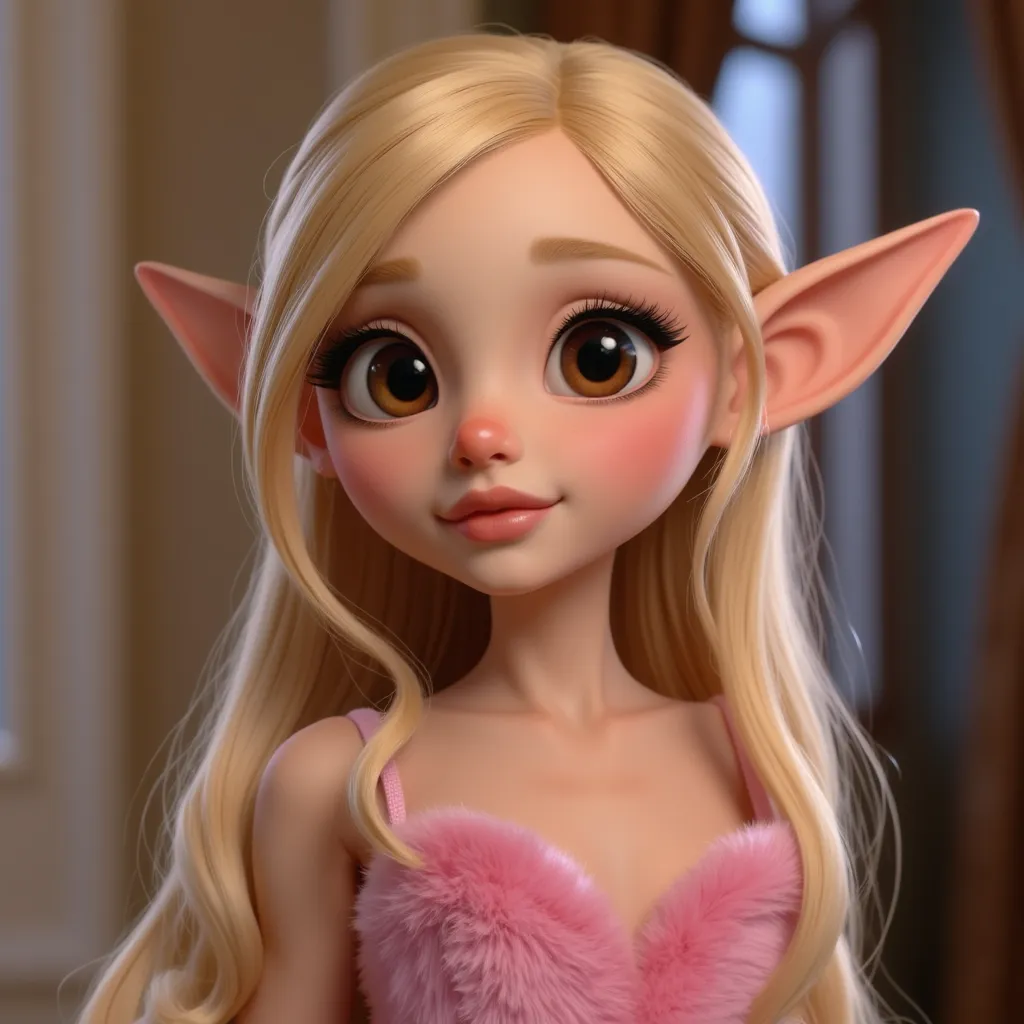 Ariana Grande elf ears big nose big eyes little mouth little body chest size