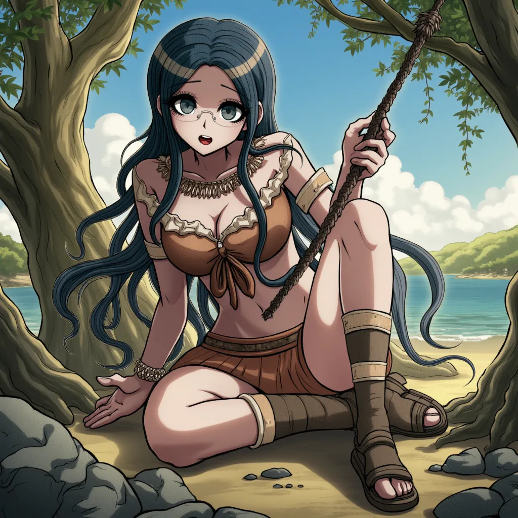 Tsumugi dressed as a cave woman 