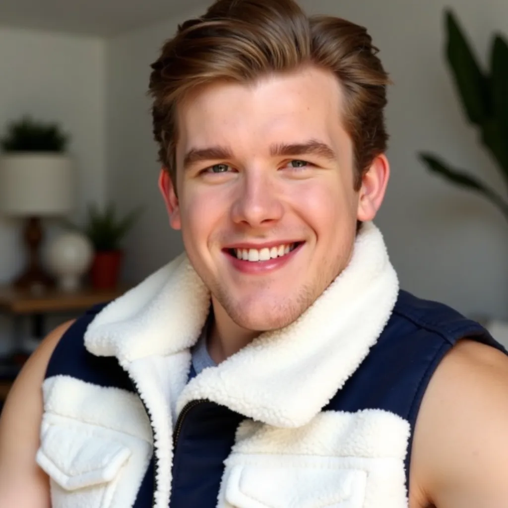 Sean Ryan Fox with white regatta blue sleeveless jacket He appears smiling showing teeth in video call Interview in Los Angeles