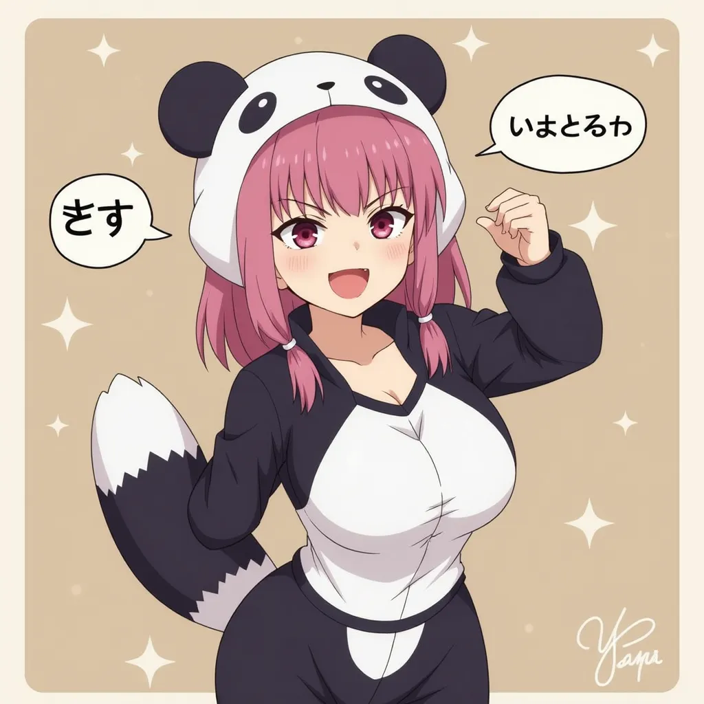 Sana Sunomiya Dressed as a cute panda 
