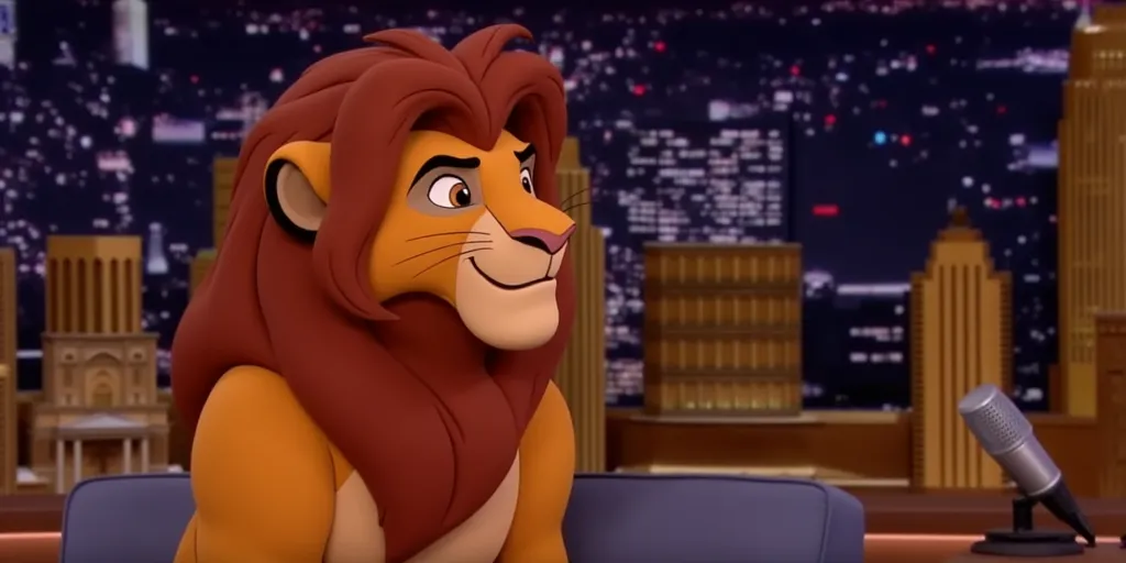 Simba from The Lion King on the Jimmy Fallon Talk Show