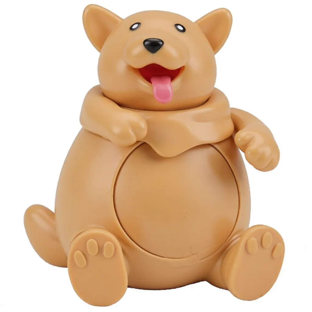 Dog Goes Pop toy from Goilath games, Decpicting Charm The Dog from "Toca Pet Doctor," depicted as a simple, cartoon brown dog with small ears and a big open mouth, showing a playful and happy expression, Open Mouth, a Big smile