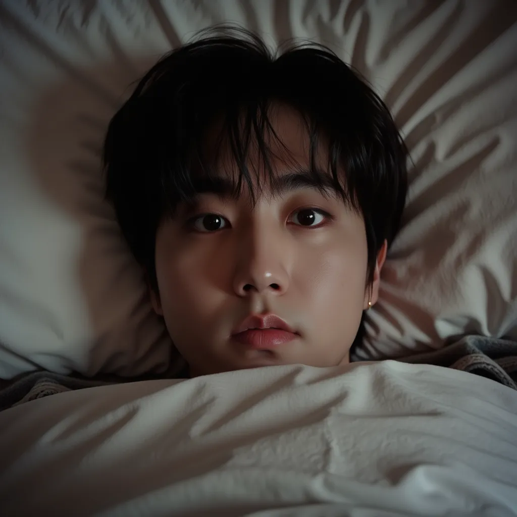 Han lying at bed and surprised face