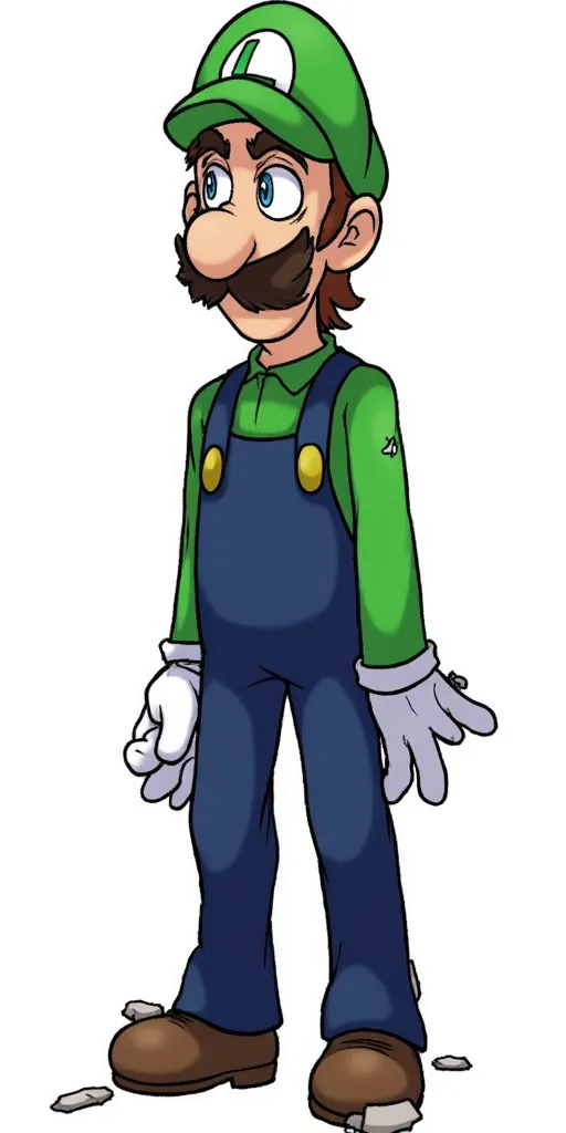 A Broken Strings Survivor of: "Luigi", in a white background