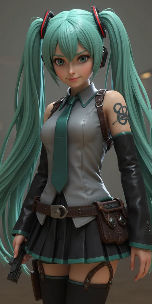 Wolfenstein, Hatsune Miku, render 3d, anime 3d,