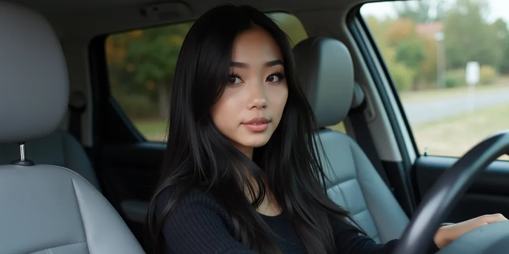 andreabsim women, with black long hair, driving a 2005 honda cr-v