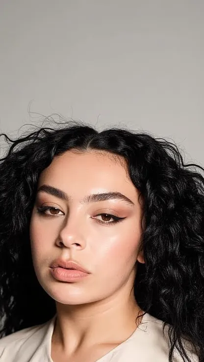 Charli xcx (BRAT) Charli xcx (BRAT)  photoshoot posing photoshoot posing realistic, darkness usingin chlotes oversized fashion, black, cover vogue, singer Charli xcx 2025