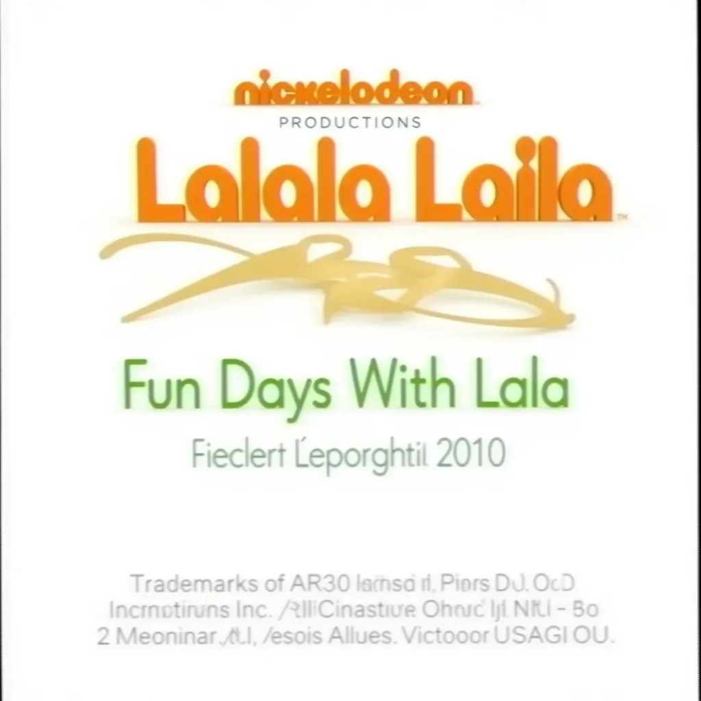 Nickelodeon Productions logo featuring the word "Lalala Lala" in bold orange letters above "Fun Days With Lala" in green. Below, smaller text mentions trademarks of AEON Fantasy Co.,LTD International Inc. related to "Victorious USAGI OU," with a copyright notice from 2010. The background is white.