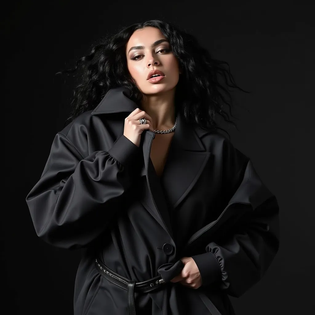 Charli xcx (BRAT) Charli xcx (BRAT) > Charli XCX Wearing dark sunglasses on your eyes, striking a dynamic pose in a rebel, high-fashion photoshoot, editorial image, fashion photography, inspired by the works of David LaChapelle and Annie Leibovitz, studio setting with a vibrant backdrop, medium shot, 50mm lens, soft light, high resolution, highly detailed, (fashion:1.2), (dynamic pose:1.3), (vivid colors:1.15), (studio lighting:1.1), (artstation:1.2)
