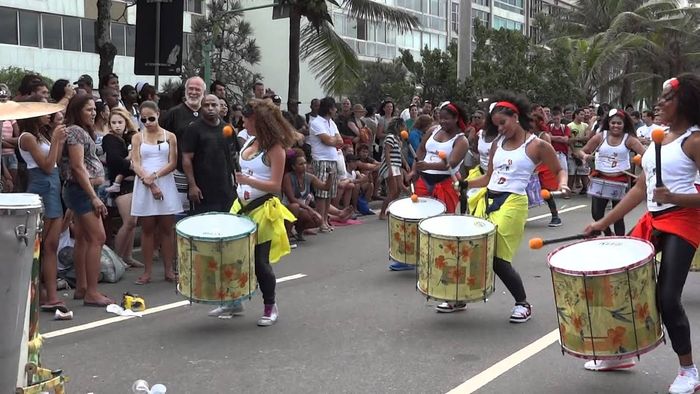 Literally a recording of a drum group from Rio de Janeiro, Brazil playing drums
