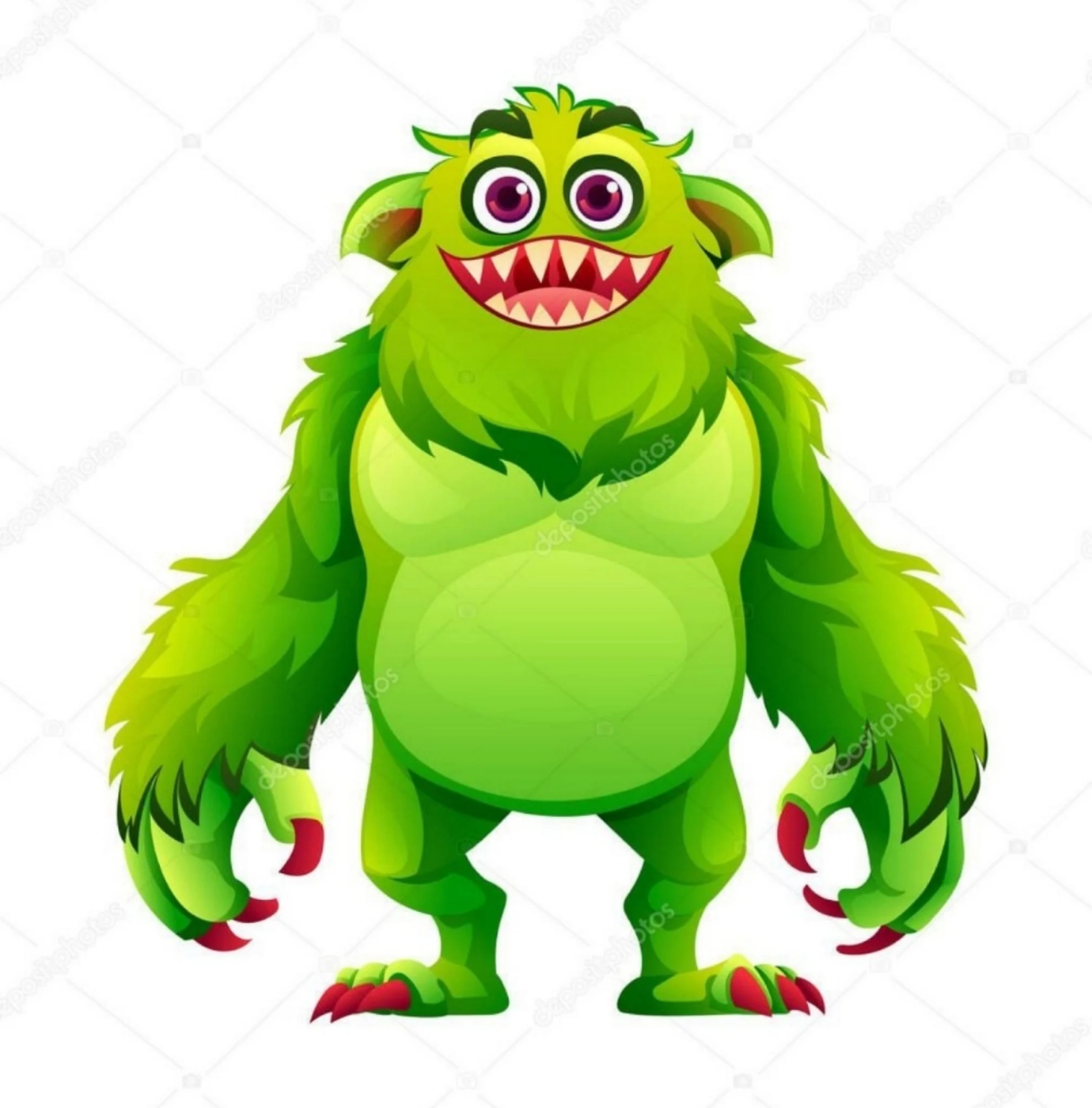 Monstro brasileiro peludo verde feliz