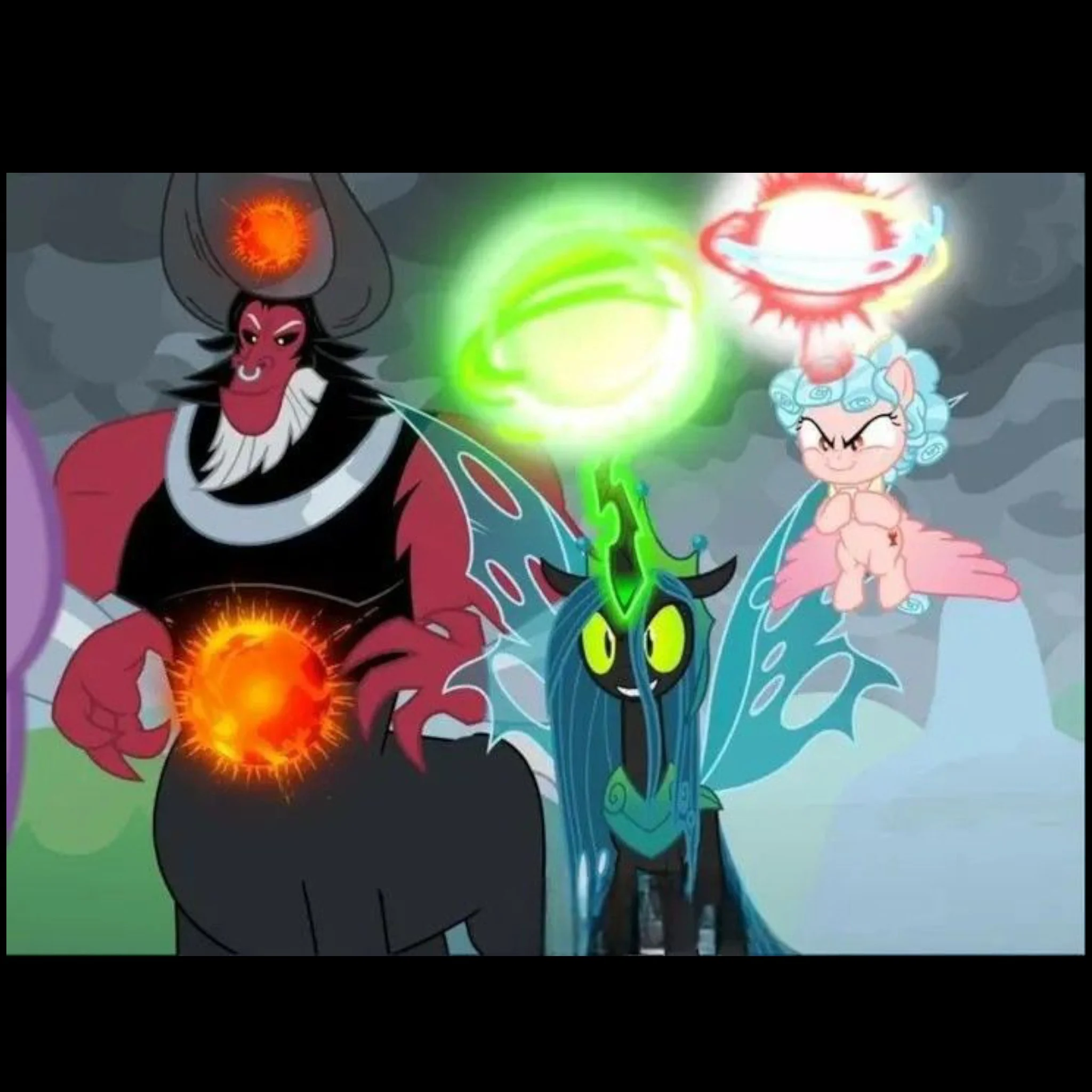 Queen Crysalis, Lord Tirek and Cozy Glow (sings together from Mlp G4)