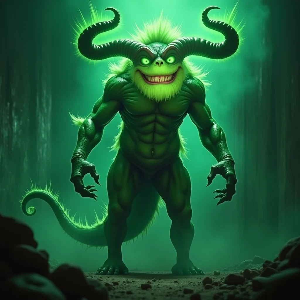 Monstruo verde poderoso y virtuoso